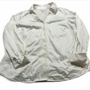 Coldwater Creek Women’s Cream Satin Like V Neck Button Down Blouse Plus Size 1X